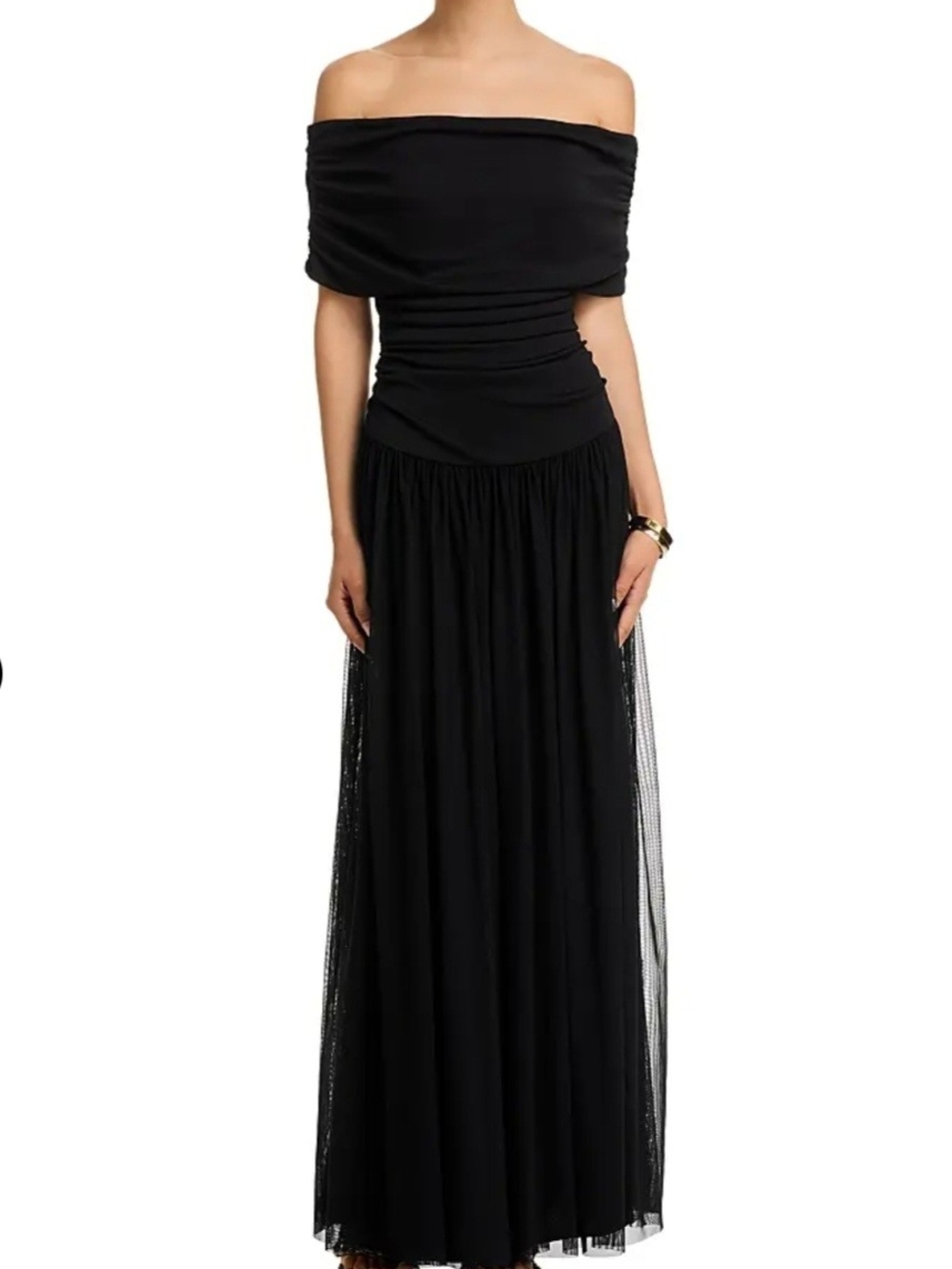 Aqua Off-Shoulder Black Maxi Skirt Dress